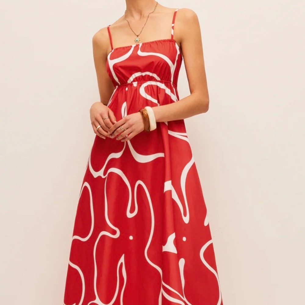 Commense Red and White Backless Maxi Dress